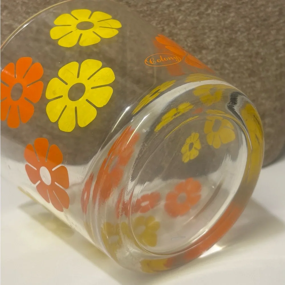 Vintage 1970’s Retro Floral Glass Ice Bucket- Orange and Yellow Flowers